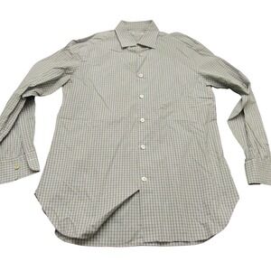 Kiton Mens Green White Micro Check Button Up Shirt Italy Size 15.75 40
